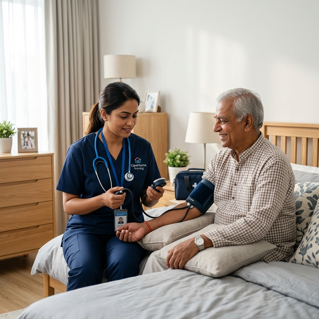 Clinical home nurse checking vital signs